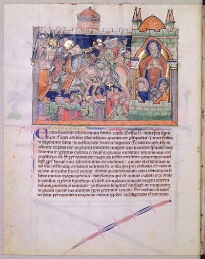 Ms L.A. 139-Lisboa fol. 26v De tempel van God wordt bewaard terwijl het leger van de naties het hof 42 maanden verwoest, uit de Gulbenkian Apocalyps, ca. 1265-70 door English School